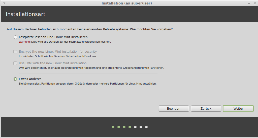 Abbildung: Install Linux Mint [ubiquity 2.18.8] – Installationsart